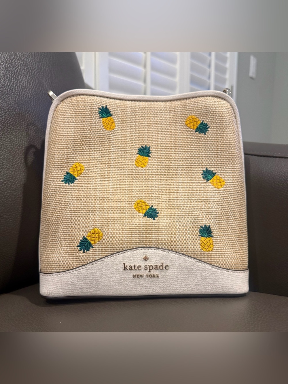 kate spade Cream Rafia Crossbody with Yellow Pineapple Embroidery - Picture 2 of 8